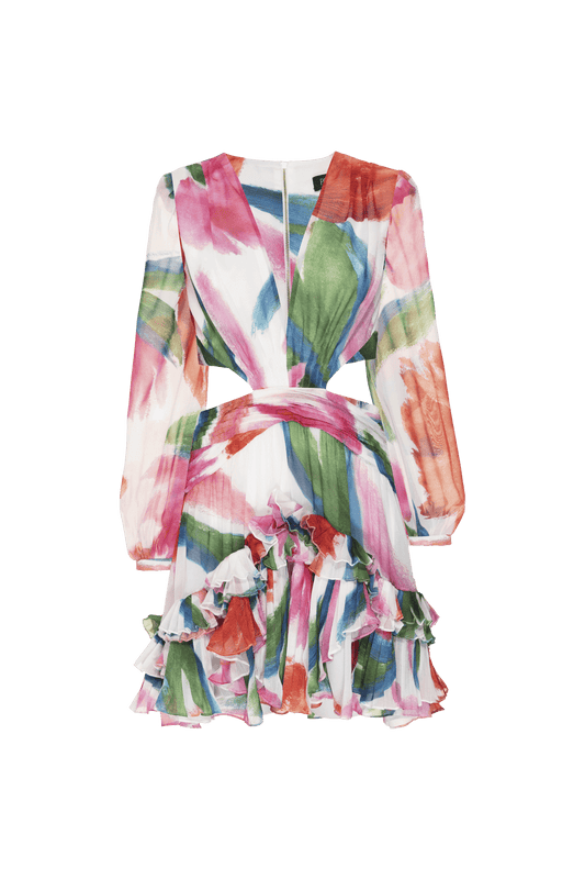 VESTIDO CURTO BABADOS CHIFFON ALEGRETTO OFF WHITE
