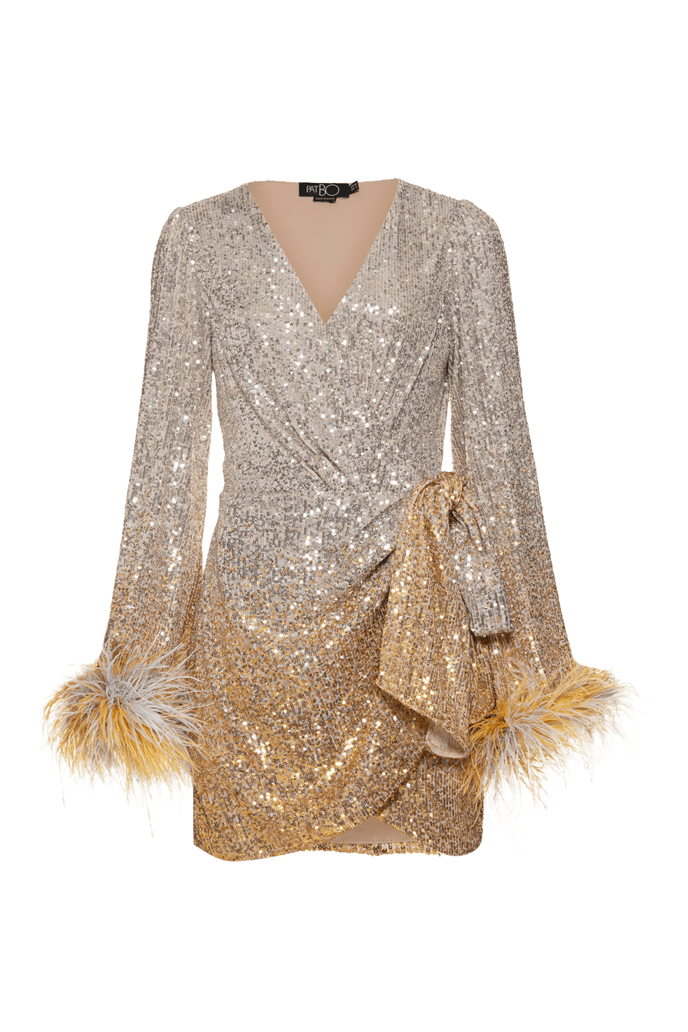 VESTIDO CURTO TRANSPASSADO PAETÊ GOLDEN STAR PRATA E DOURADO