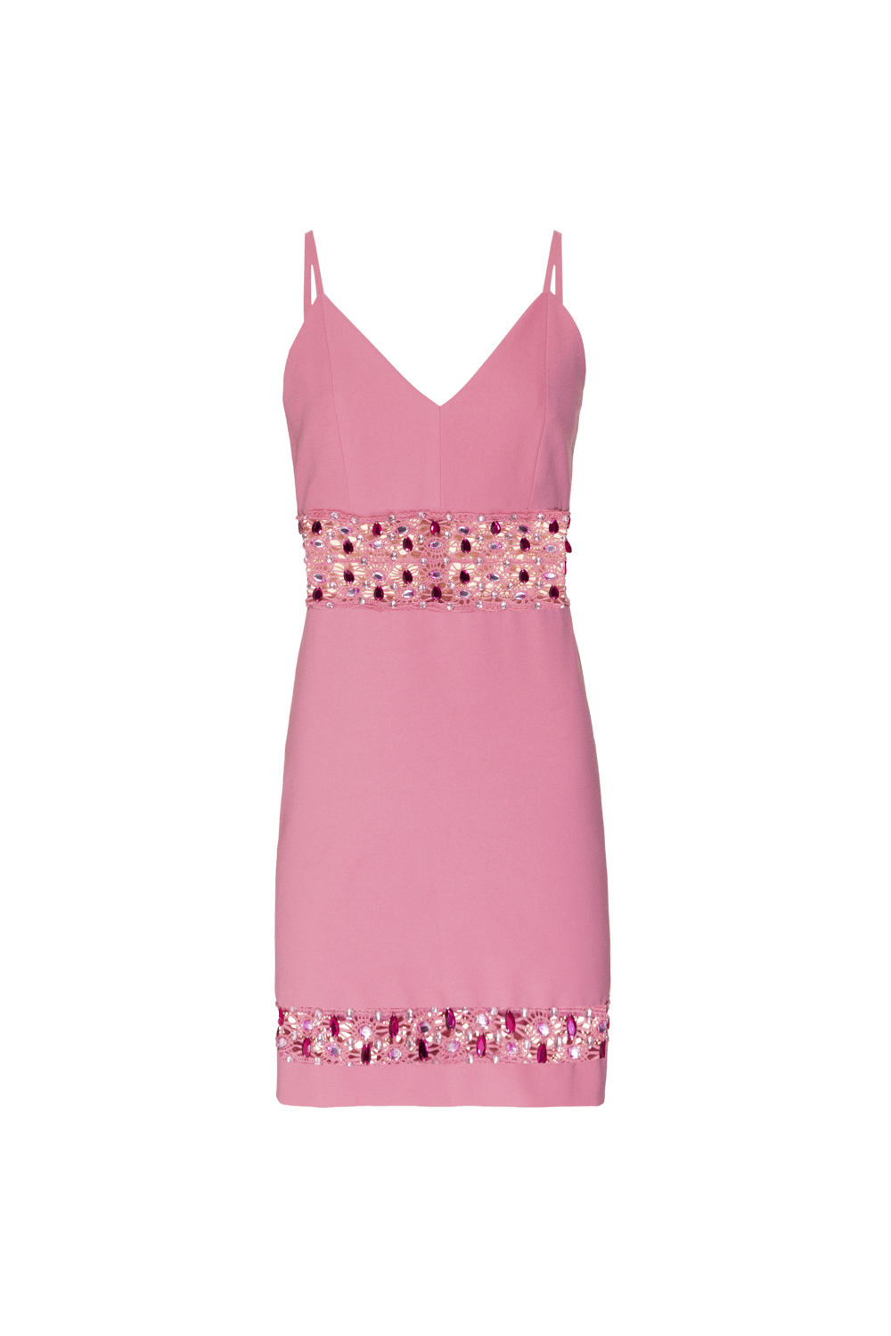 VESTIDO CURTO RECORTES BORDADO CREPE JOYFUL ROSA