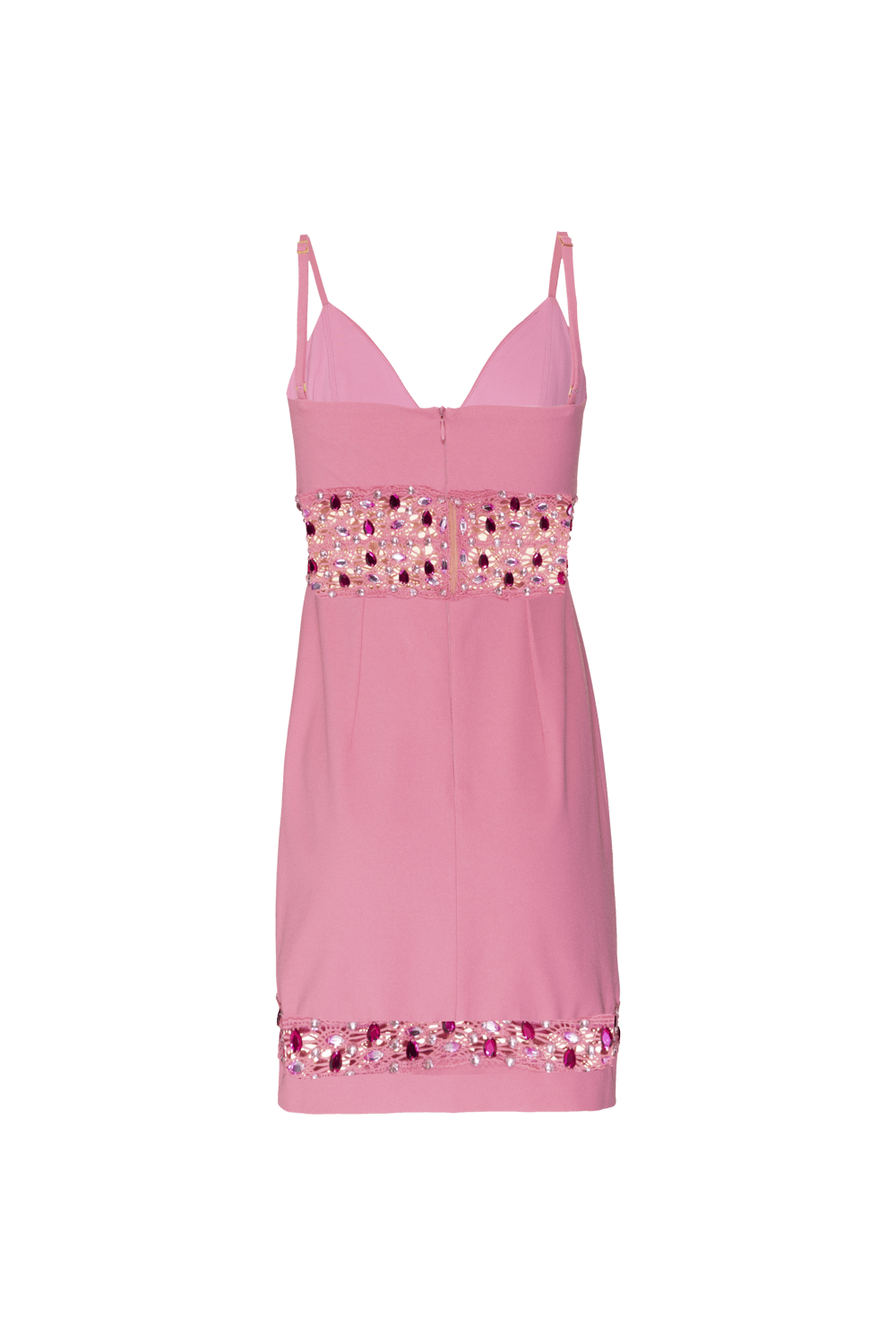 VESTIDO CURTO RECORTES BORDADO CREPE JOYFUL ROSA