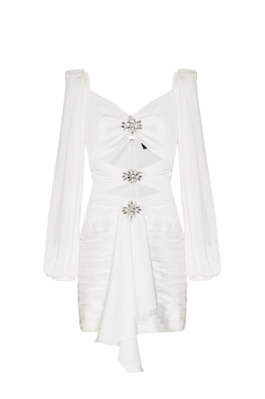 VESTIDO CURTO RECORTES CETIM SERENITY OFF WHITE