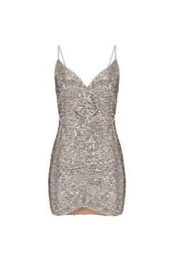 VESTIDO CURTO FRANZIDOS PAETÊ GOLDEN STAR PRATA