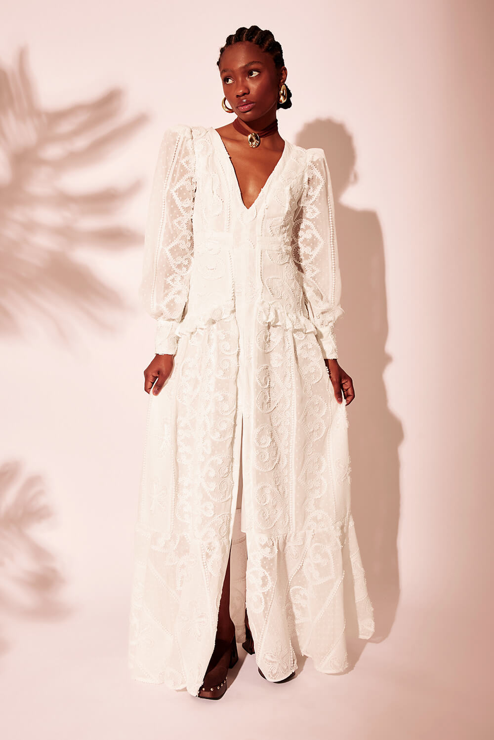 VESTIDO LONGO MANGA LONGA LIGHT MODERN OFF WHITE