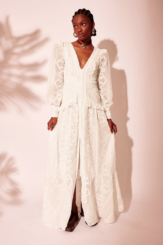 VESTIDO LONGO MANGA LONGA LIGHT MODERN OFF WHITE