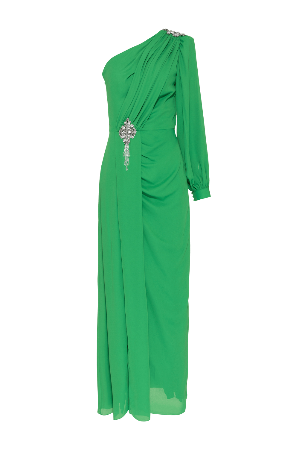 VESTIDO LONGO OMBRO ÚNICO CREPE GRACE VERDE