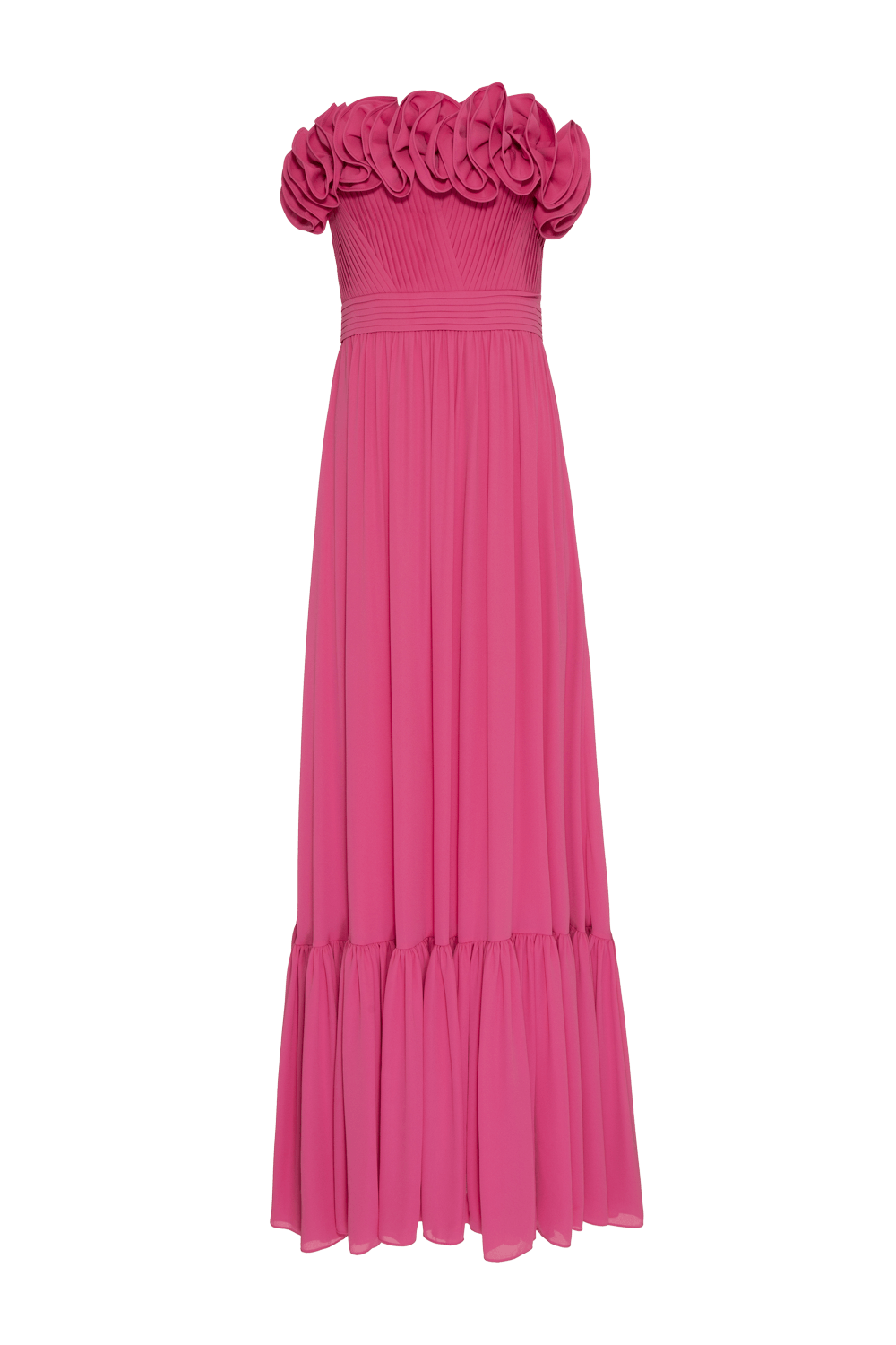 VESTIDO LONGO BABADOS CREPE GRACE ROSA