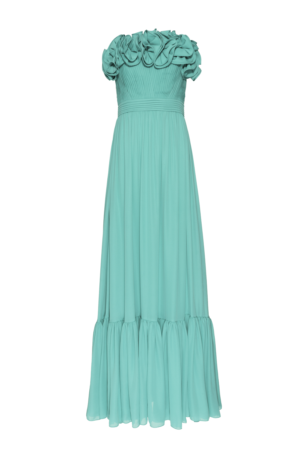 VESTIDO LONGO BABADOS CREPE GRACE AZUL