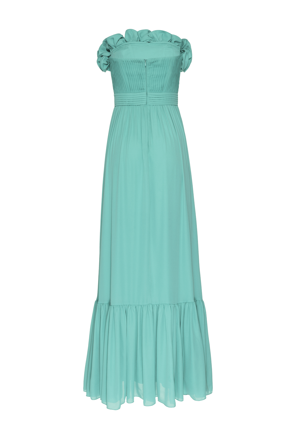 VESTIDO LONGO BABADOS CREPE GRACE AZUL