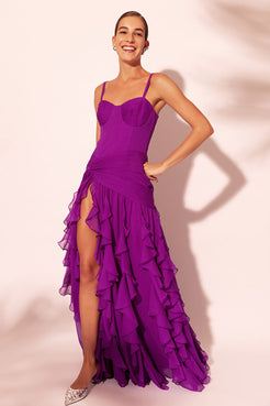 VESTIDO LONGO BABADOS SILKY MODERN LIGHT ROXO