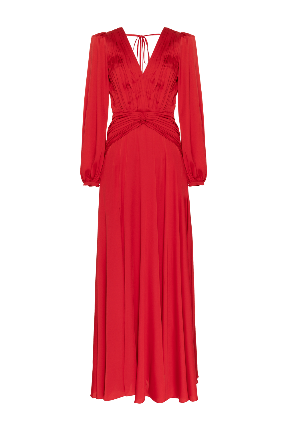 VESTIDO LONGO DRAPEADO CETIM OLD GLAM VERMELHO