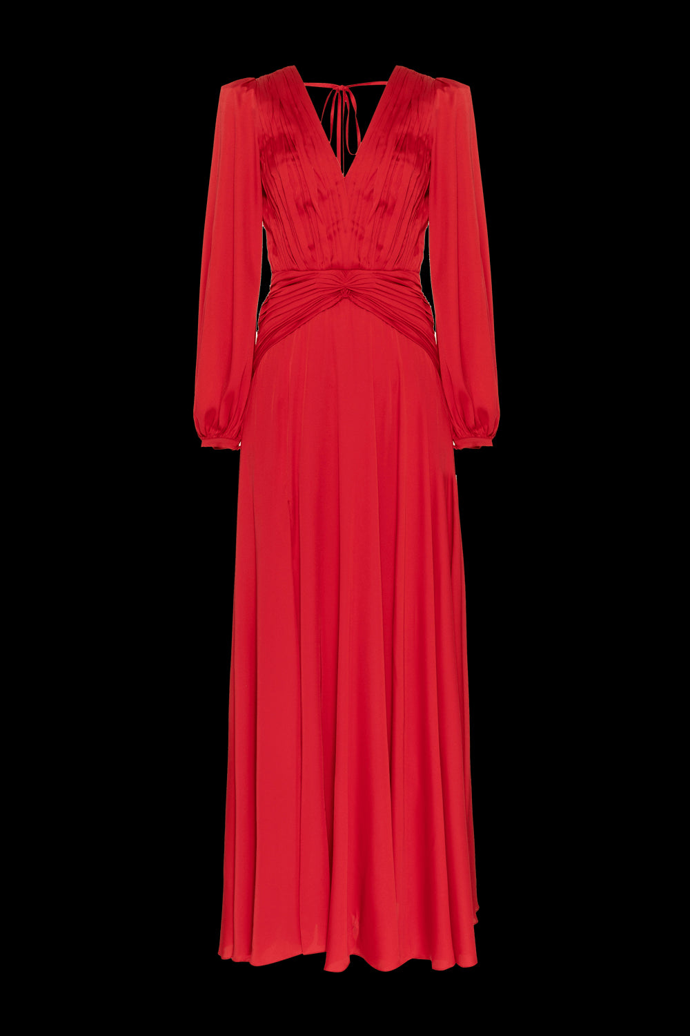 VESTIDO LONGO DRAPEADO CETIM OLD GLAM VERMELHO