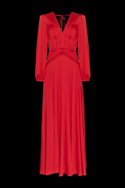 VESTIDO LONGO DRAPEADO CETIM OLD GLAM VERMELHO