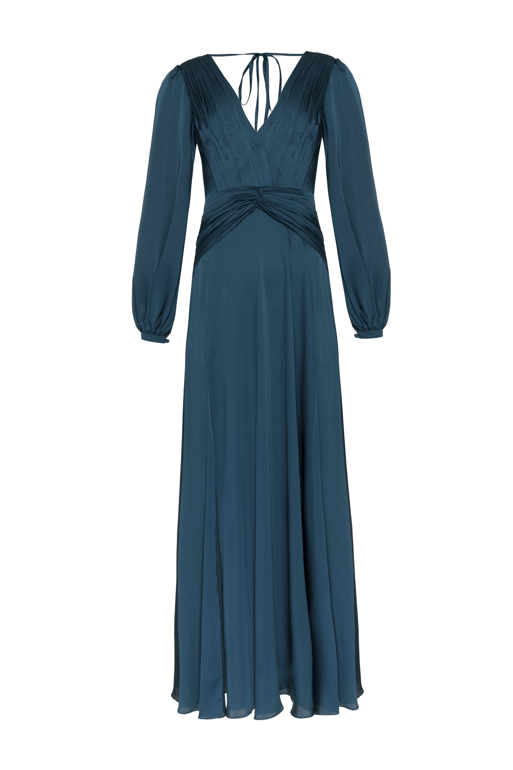 VESTIDO LONGO DRAPEADO CETIM OLD GLAM VERDE
