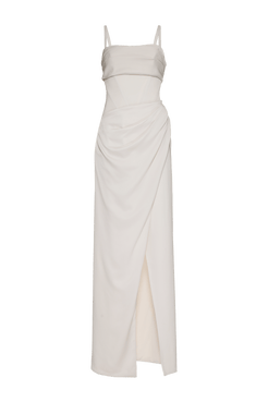 VESTIDO LONGO FENDA CREPE DESIRE OFF WHITE