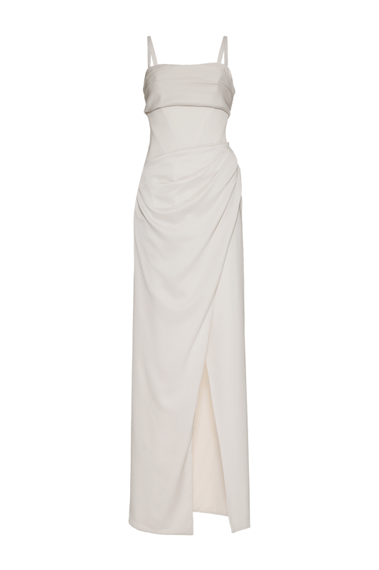 VESTIDO LONGO FENDA CREPE DESIRE OFF WHITE
