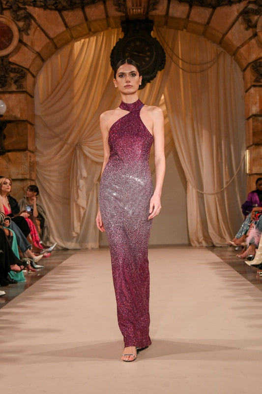VESTIDO LONGO GOLA ALTA MALHA PRETTY SHINE ROSA