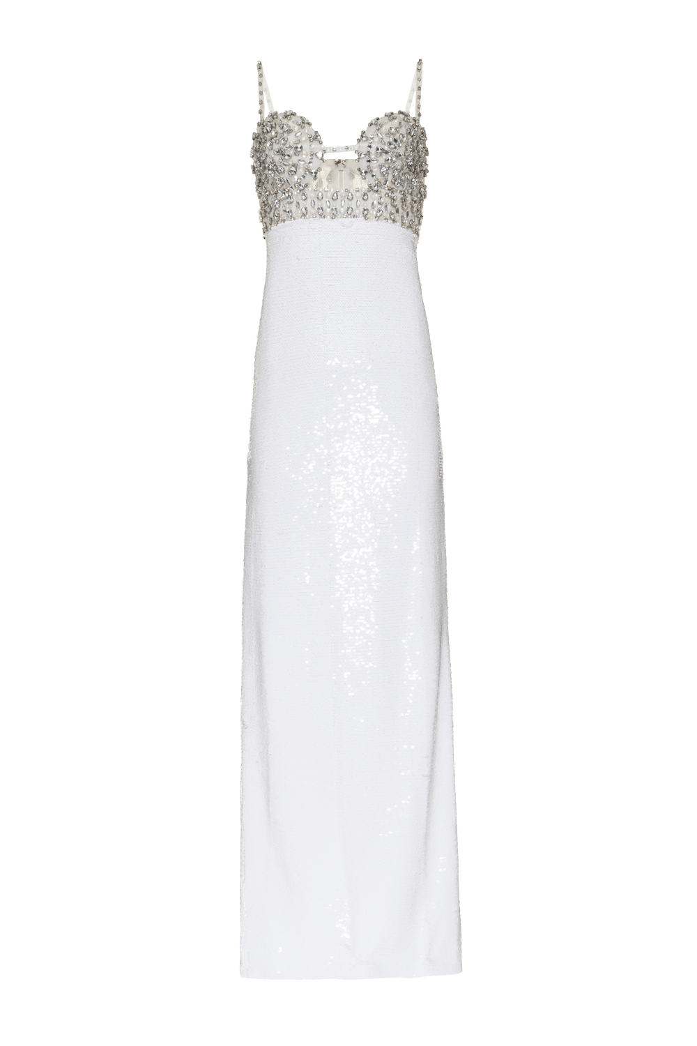 VESTIDO LONGO RECORTES BORDADO PAETÊ VIBRANT OFF WHITE