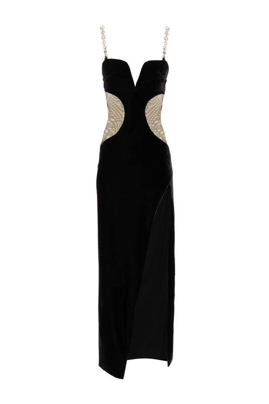 VESTIDO LONGO DECOTE FREEDOM NIGHT VELVET PRETO