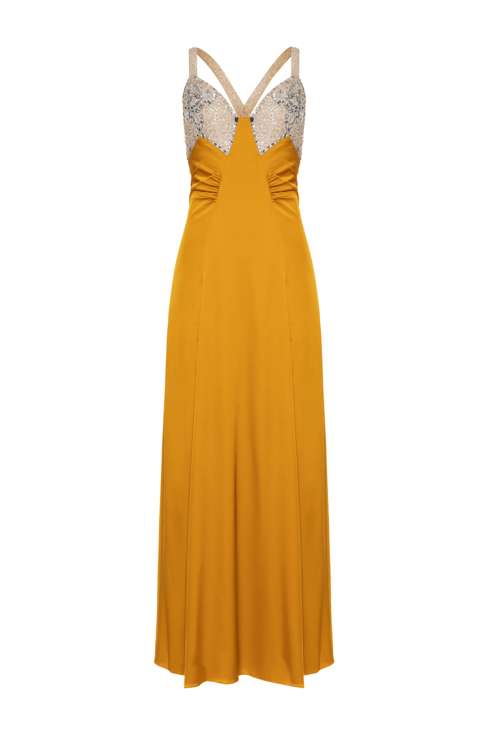 VESTIDO LONGO FRANZIDO CETIM MIRACLE MOOD AMARELO