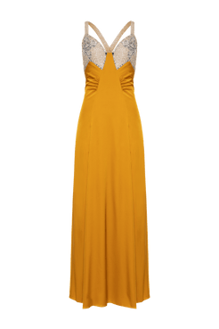 VESTIDO LONGO FRANZIDO CETIM MIRACLE MOOD AMARELO