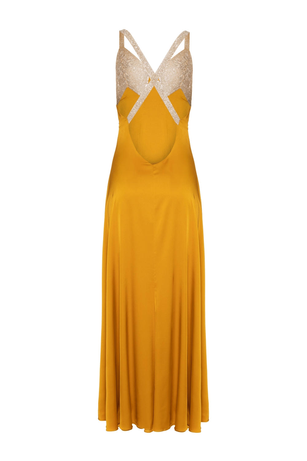 VESTIDO LONGO FRANZIDO CETIM MIRACLE MOOD AMARELO