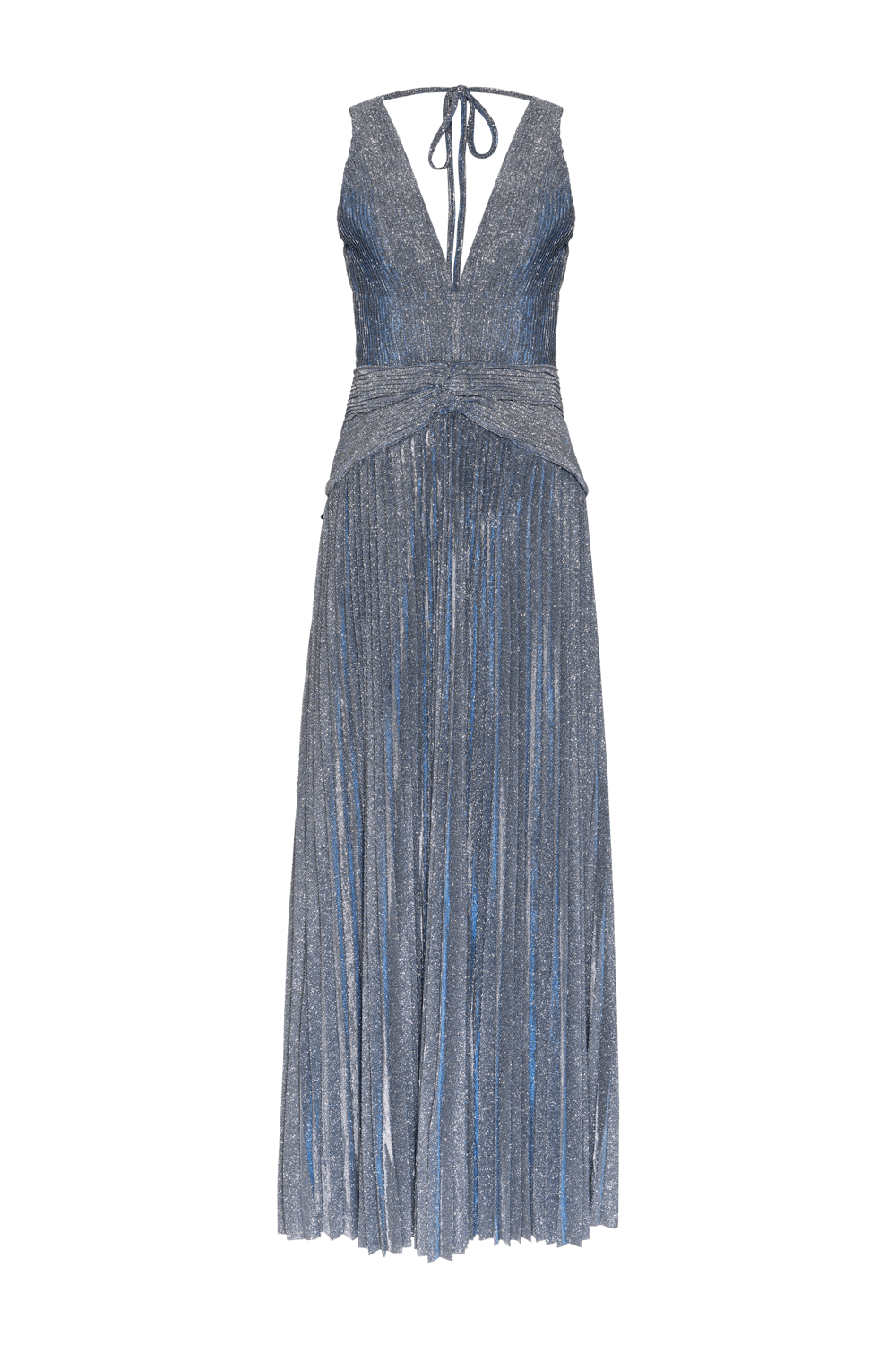 VESTIDO LONGO DRAPEADO MALHA PRETTY SHINE PRATA