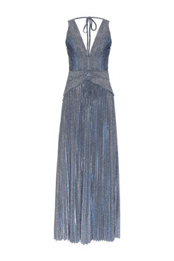 VESTIDO LONGO DRAPEADO MALHA PRETTY SHINE PRATA