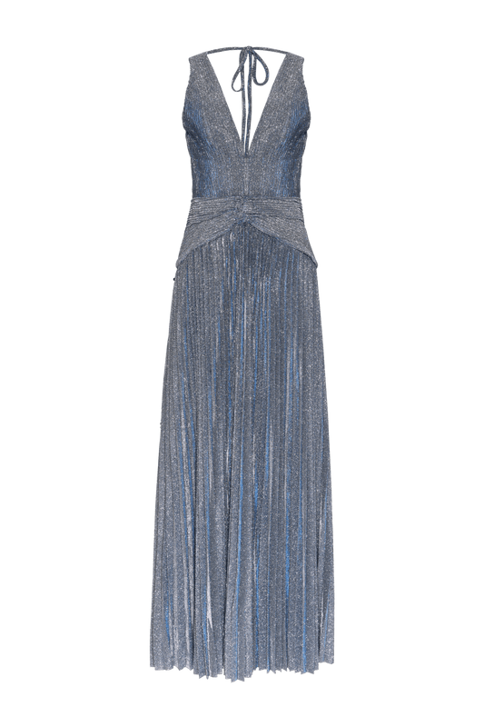 VESTIDO LONGO DRAPEADO MALHA PRETTY SHINE PRATA