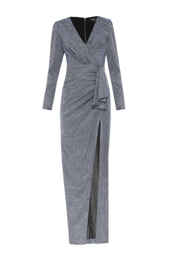 VESTIDO LONGO MANGAS MALHA PRETTY SHINE PRATA