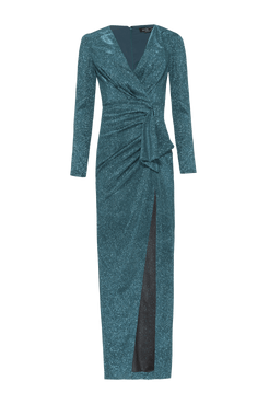 VESTIDO LONGO MANGAS MALHA PRETTY SHINE VERDE