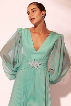 VESTIDO LONGO FIVELA SILKY RESORT VERDE MENTA