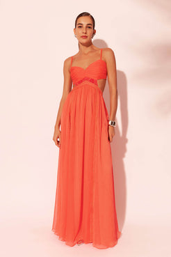 VESTIDO LONGO ENTREMEIOS SILKY RESORT PESSEGO