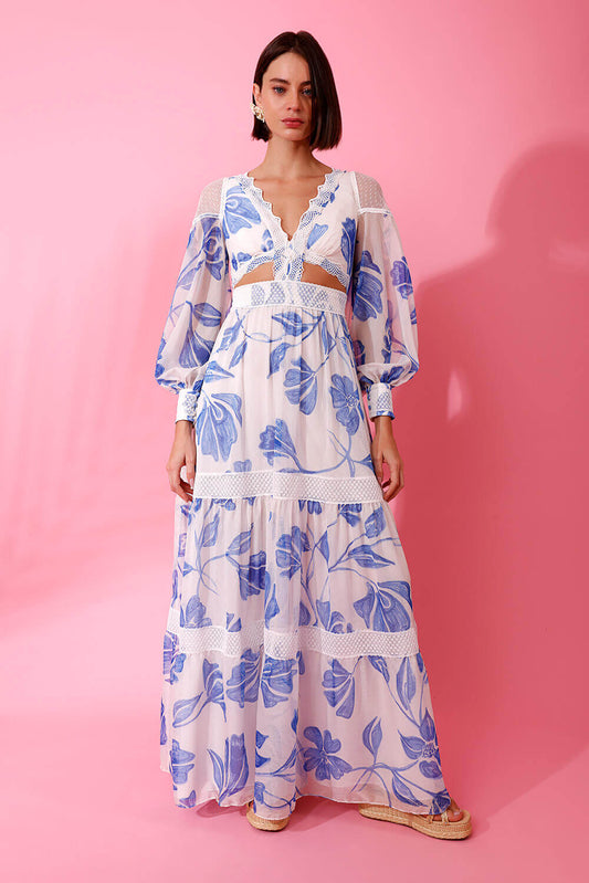 VESTIDO LONGO ENTREMEIO SUZY FLOWER OFF WHITE
