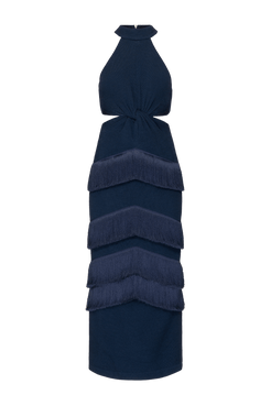 VESTIDO LONGO FENTE ÚNICA GEMINI ACQUA AZUL ESCURO