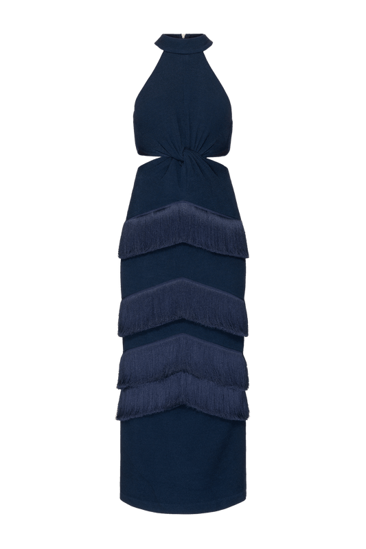 VESTIDO LONGO FENTE ÚNICA GEMINI ACQUA AZUL ESCURO