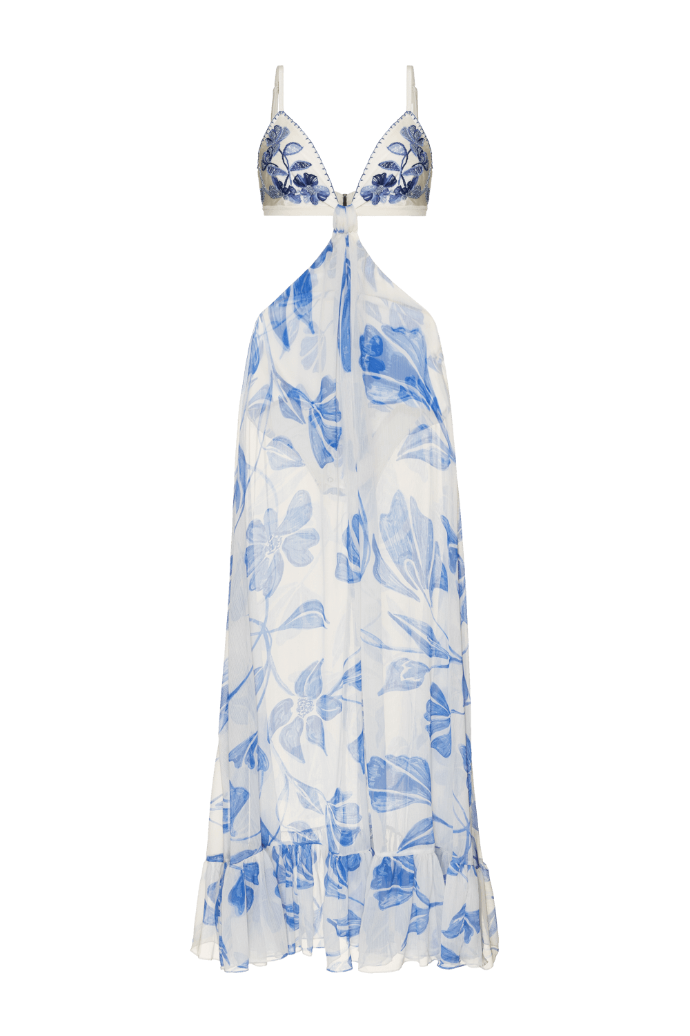 VESTIDO LONGO TRANSPARÊNCIA SUZY FLOWER OFF WHITE