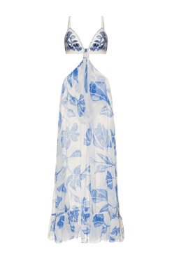 VESTIDO LONGO TRANSPARÊNCIA SUZY FLOWER OFF WHITE