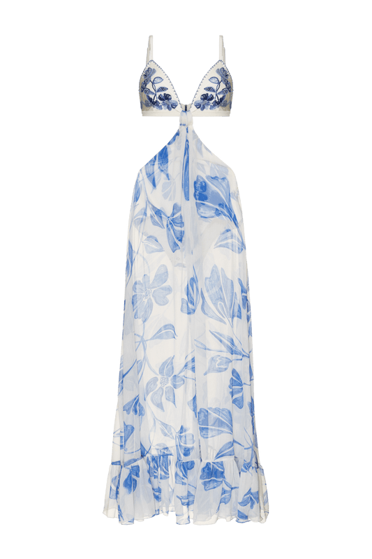 VESTIDO LONGO TRANSPARÊNCIA SUZY FLOWER OFF WHITE