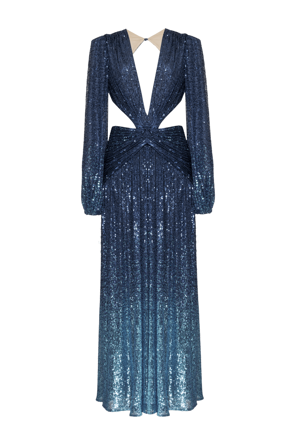 VESTIDO LONGO MANGAS PAETÊ ACQUA AZUL