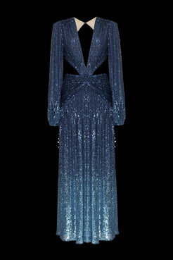 VESTIDO LONGO MANGAS PAETÊ ACQUA AZUL