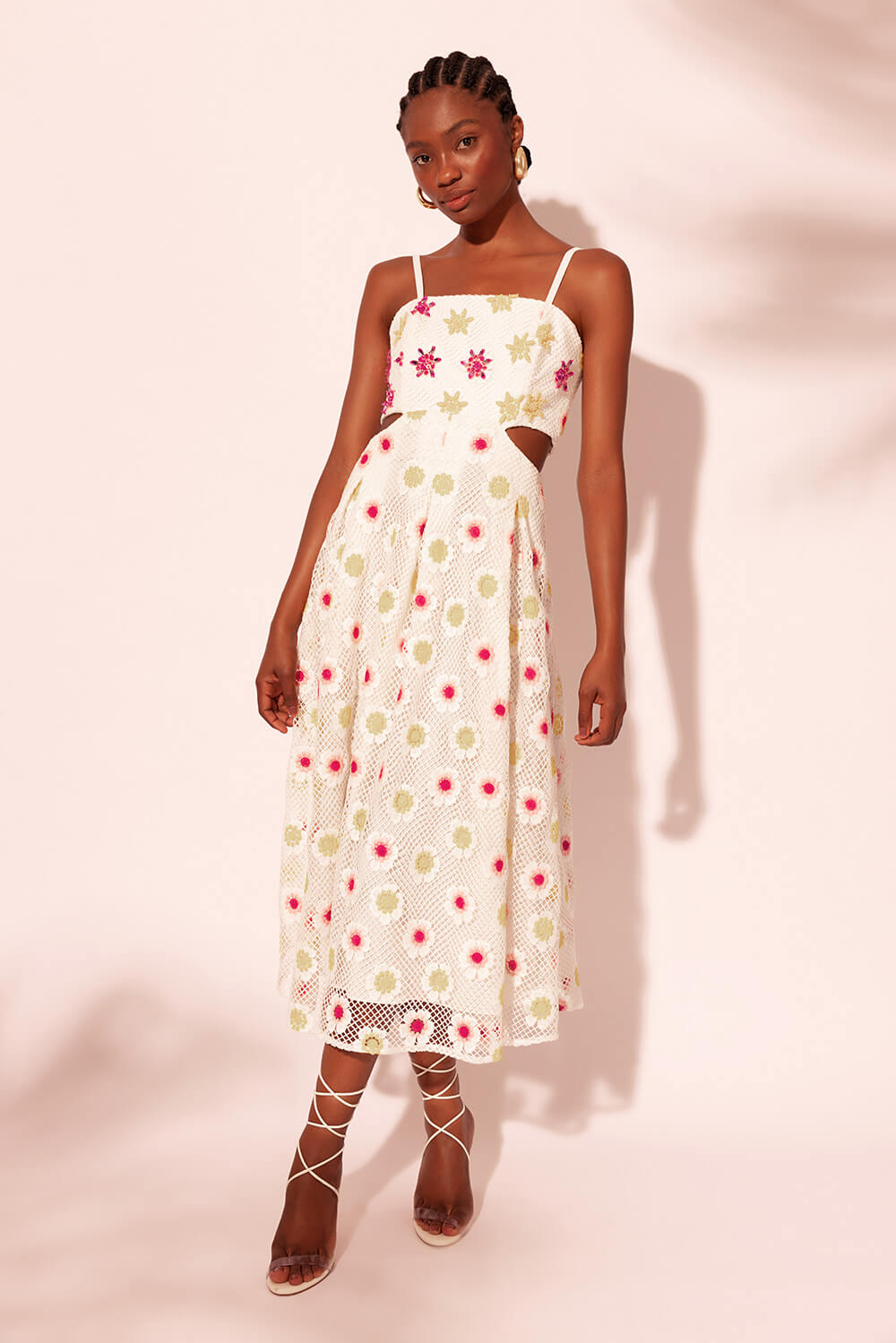 VESTIDO MÍDI BORDADO GUIPIR RELIEF OFF WHITE