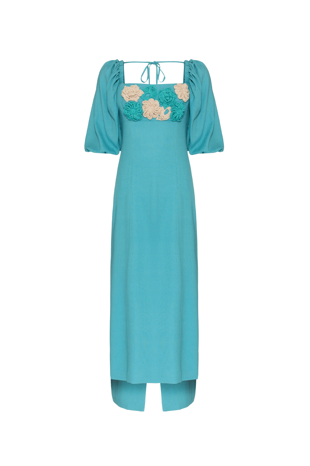VESTIDO MÍDI MANGAS BUFANTES LINHO JOY VERDE