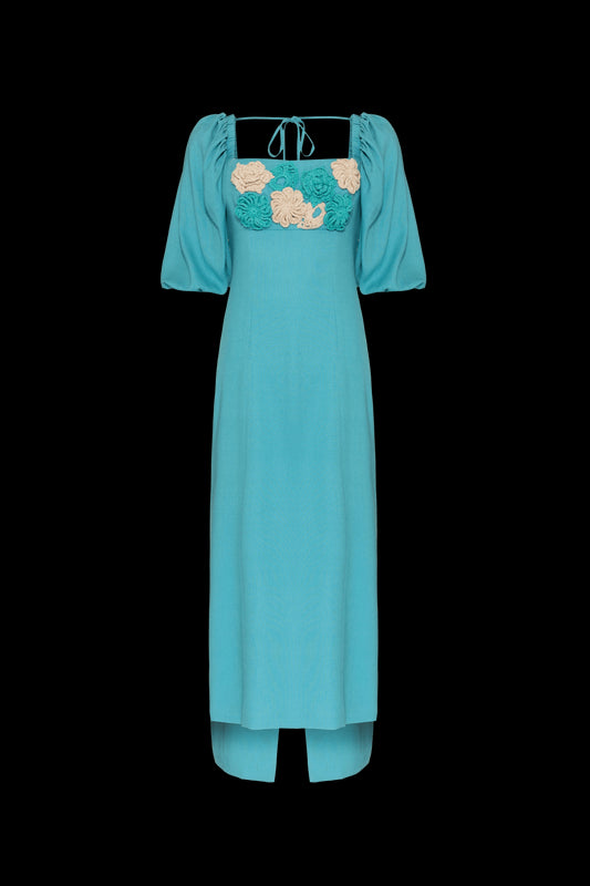 VESTIDO MÍDI MANGAS BUFANTES LINHO JOY VERDE