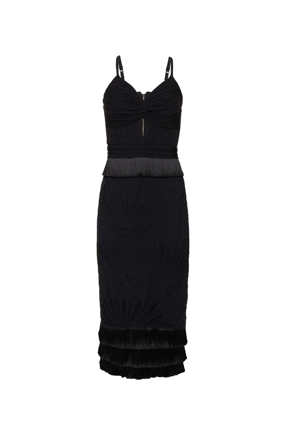 VESTIDO MÍDI FRANJA TELA GEMINI SHELL PRETO