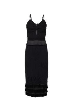 VESTIDO MÍDI FRANJA TELA GEMINI SHELL PRETO