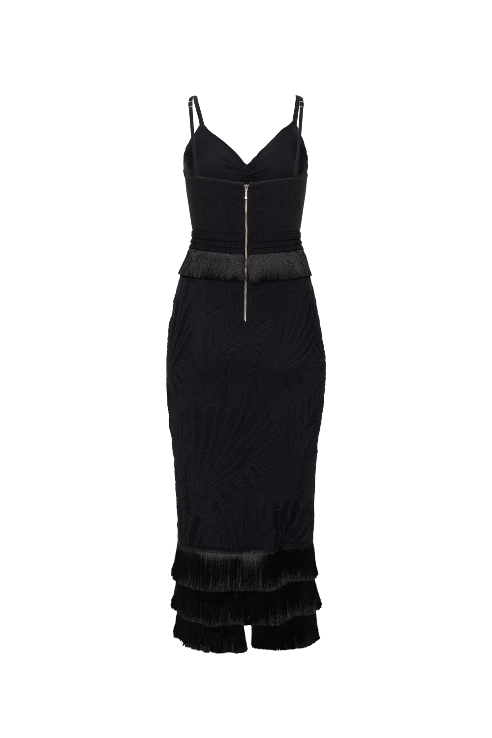 VESTIDO MÍDI FRANJA TELA GEMINI SHELL PRETO