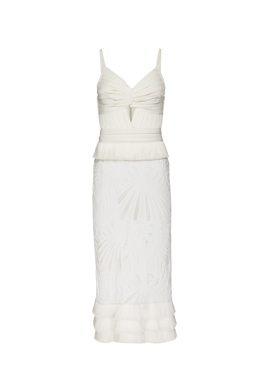 VESTIDO MÍDI FRANJA TELA GEMINI SHELL OFF WHITE