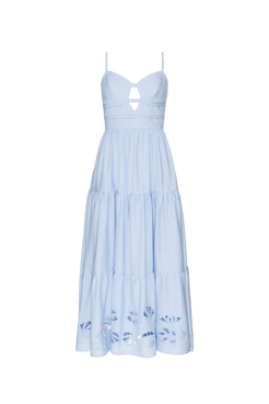 VESTIDO MÍDI RECORTES LINHO RICHELIEU URBAN AZUL