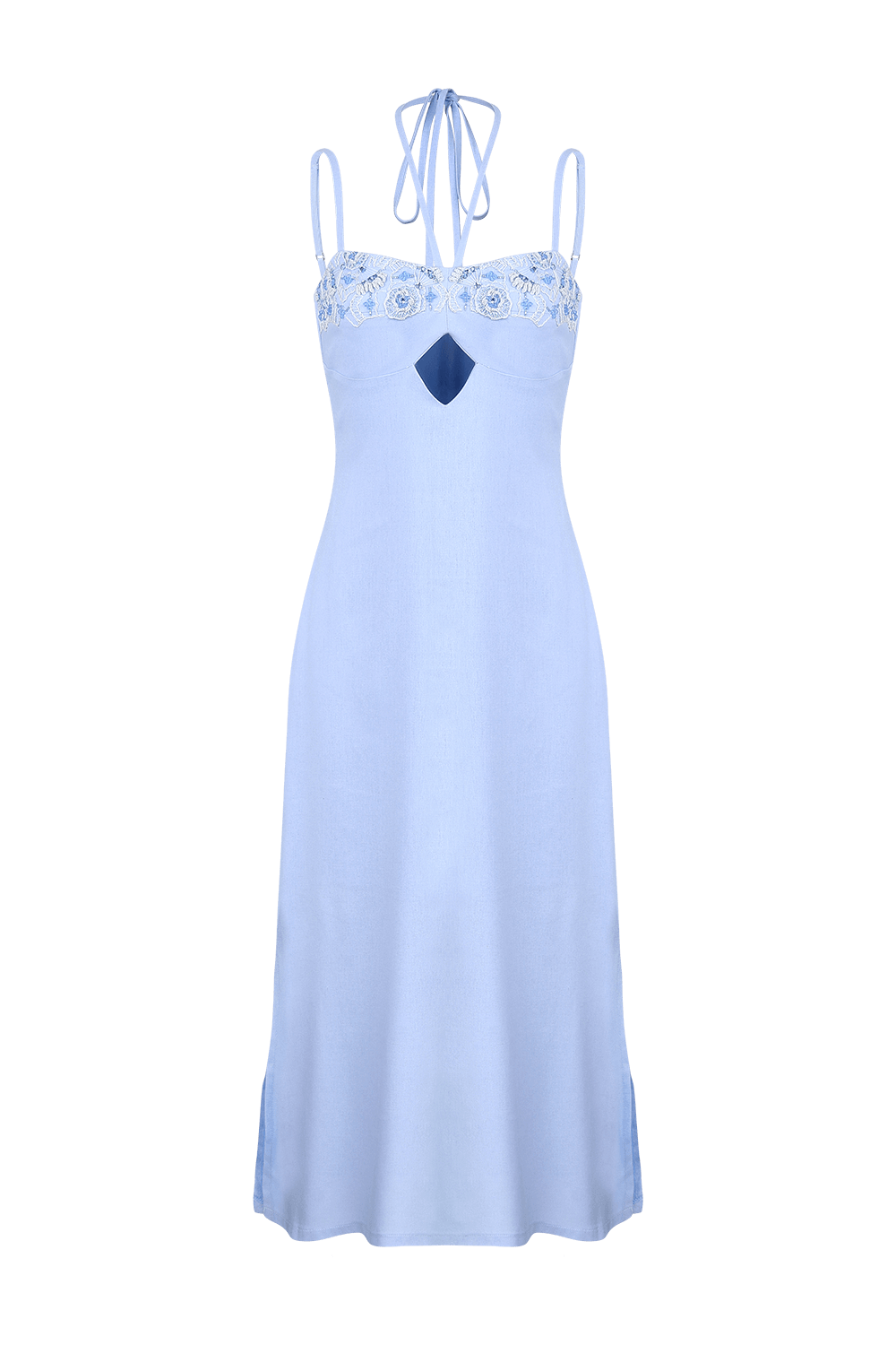 VESTIDO MÍDI BORDADO LINHO RICHELIEU URBAN AZUL CLARO