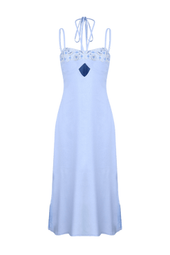 VESTIDO MÍDI BORDADO LINHO RICHELIEU URBAN AZUL CLARO